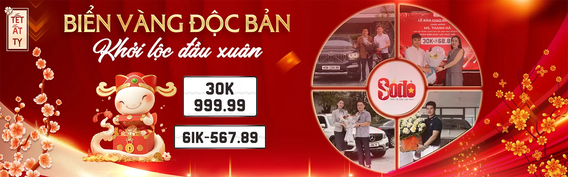 banner biển số đẹp sàn Số Đỏ tết 2025 Ất Tỵ